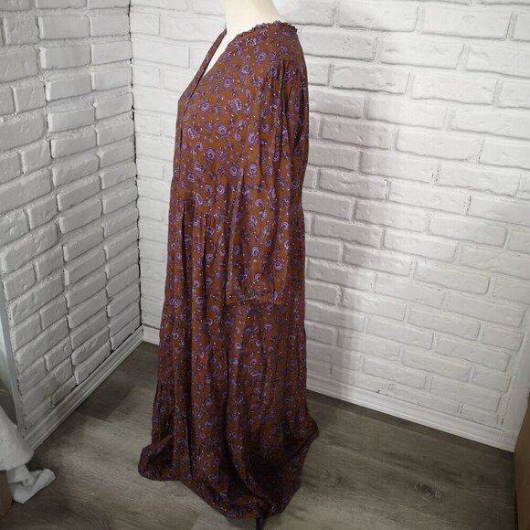NWT J. Jill Ladies Size 2X Lined Rust w/ Purple Paisleys V-neck Maxi Dress - Picture 4 of 9